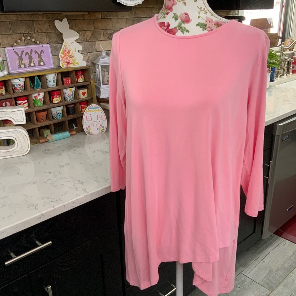 J Jill Wearever Collection 3/4 Sleeve Tunic Sz MP Pink Stretch Knit Tiered Hem